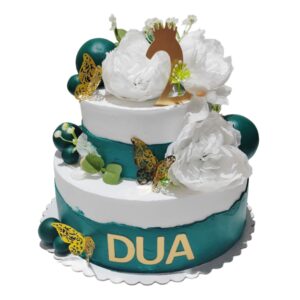 Two-Tier Elegant Green & White Floral Cake