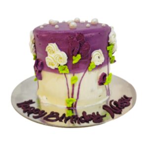 Elegant Purple Floral Birthday Cake