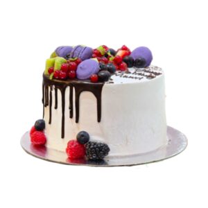 Fruit & Macaron Chocolate Drip Cake – Decadent Dessert Design